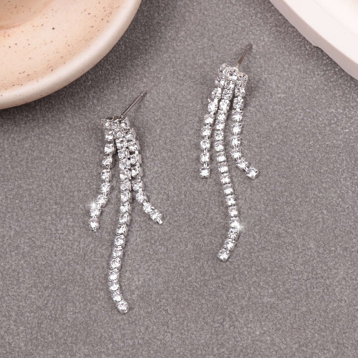 Women Crystal Rhinestone Jewelry Set With Waterfall Necklace and Drop Earrings